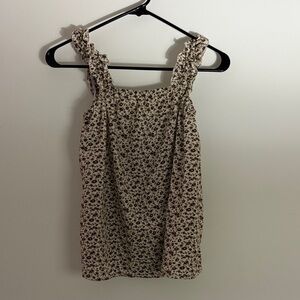 SHEIN Floral Ruffle Strap Top - Cream and Brown